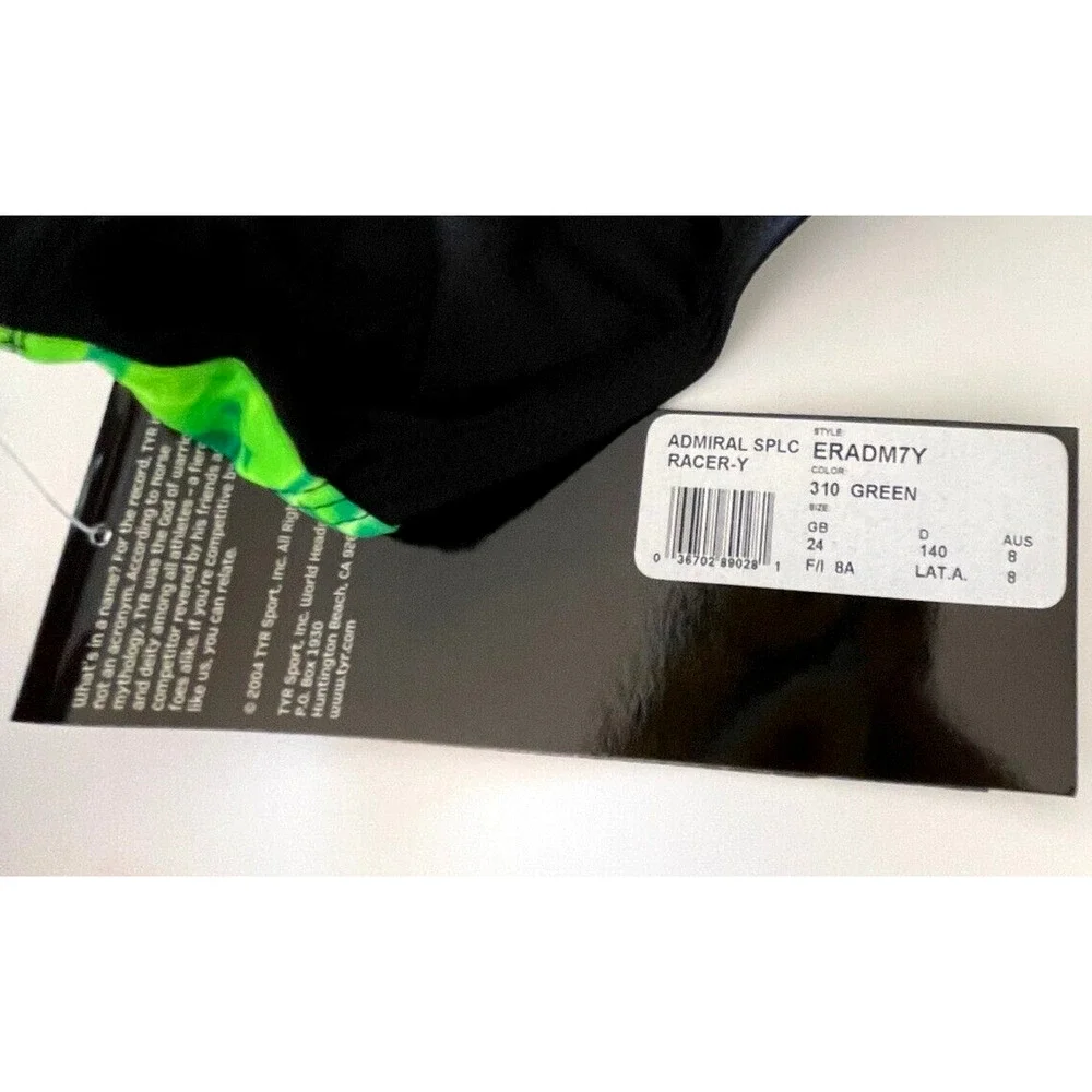 TYR DuraFast Polyester Admiral Splice Racer Boys Swim Green Black - Size 24